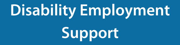 Disability employment support on a blue background